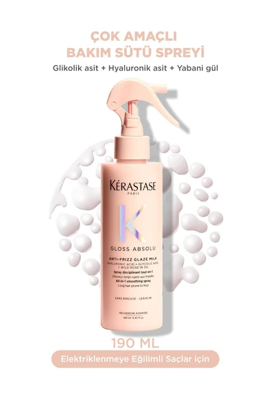 Kérastase Gloss Absolu Glaze Milk Elektriklenmeye Eğilimli Saçlar için Çok Amaçlı Bakım Sütü Spreyi 190 ml