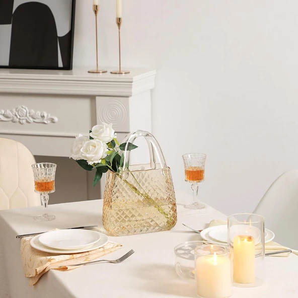 Nettenevime Çanta Vazo Cam Çiçek Vazosu Dekoratif Bal Amber Vazo Büyük Boy Oval Model 1,5kg Glass Bag Vase - 3