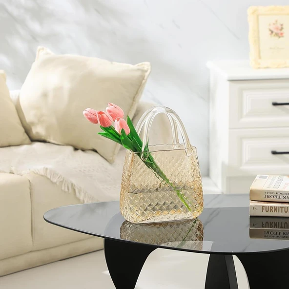 Nettenevime Çanta Vazo Cam Çiçek Vazosu Dekoratif Bal Amber Vazo Büyük Boy Oval Model 1,5kg Glass Bag Vase - 4