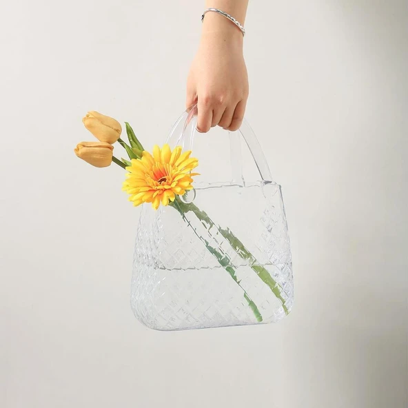 Nettenevime Çanta Vazo Cam Çiçek Vazosu Dekoratif Şeffaf Vazo Büyük Boy Oval Model 1,5kg Glass Bag Vase - 2