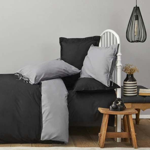 Karaca Home Basic Siyah Koyu Gri Çift Taraflı Çift Kişilik Nevresim Takımı