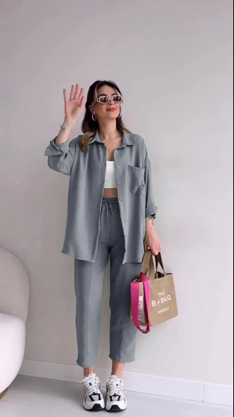 Keten Günlük İkili Takım Elbise Pantolon Gömlek ürün görseli