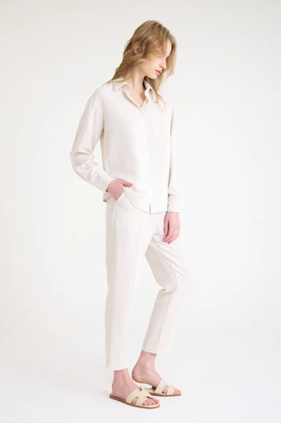 Keten Günlük İkili Takım Elbise Pantolon Gömlek - Resim 7