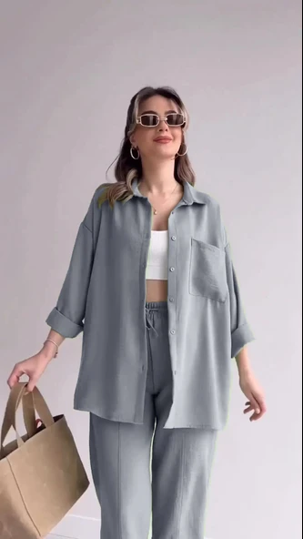 Keten Günlük İkili Takım Elbise Pantolon Gömlek - Resim 2