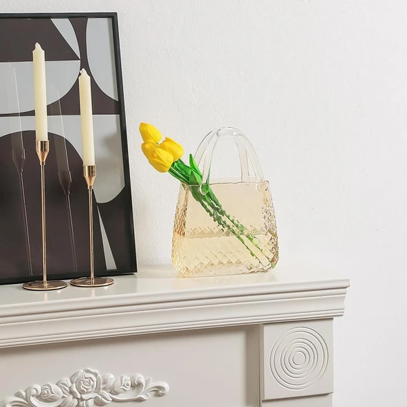 Nettenevime Çanta Vazo Cam Çiçek Vazosu Dekoratif Bal Amber Vazo Büyük Boy Oval Model 1,5kg Glass Bag Vase - 5