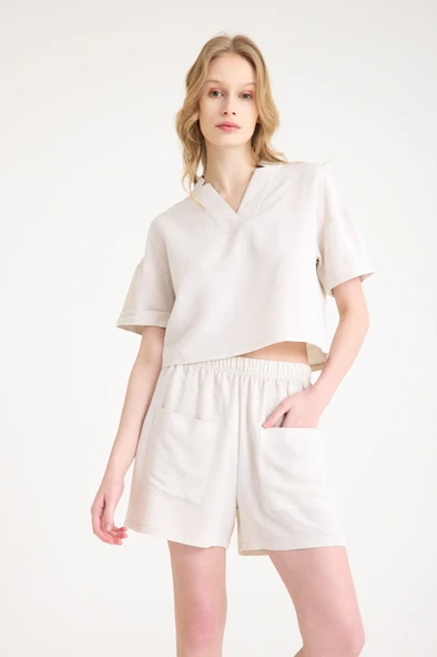 Yaka Detaylı Şortlu İkili Takım - Resim 7