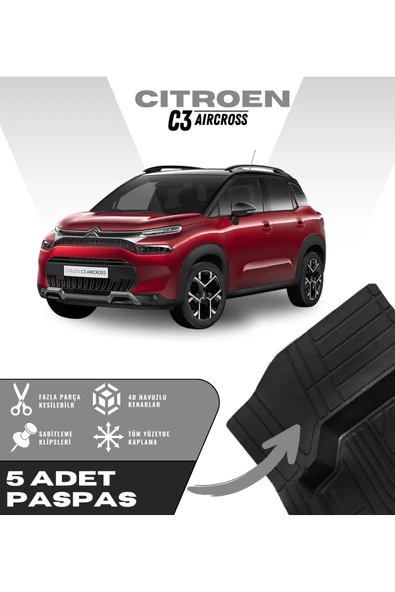 Citroen C3 Aircross 5'li Paspas Seti Yüksek Kalite Kesilebilir Universal Oto Paspas