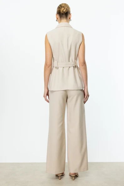 Ekol Yüksel Bel Pileli Bol Paça Kadın Pantolon 25YEKL04124 - Resim 4