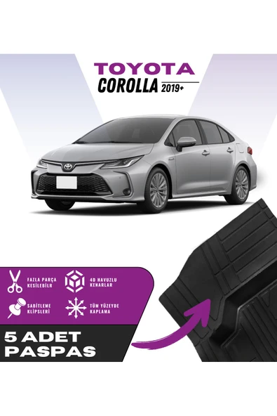 Toyota Corolla 2019+ 5'li Paspas Seti Yüksek Kalite Kesilebilir Universal Oto Paspas