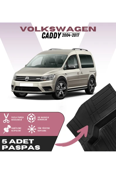 Volkswagen Caddy 2004-2017 5'li Paspas Seti Yüksek Kalite Kesilebilir Universal Oto Paspas