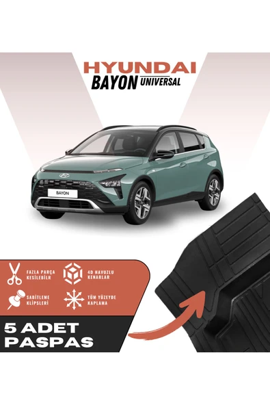 Hyundai Bayon Universal 5'li Paspas Seti Yüksek Kalite Kesilebilir Universal Oto Paspas