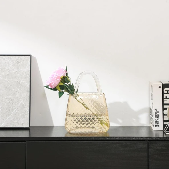 Nettenevime Çanta Vazo Cam Çiçek Vazosu Dekoratif Bal Amber Vazo Büyük Boy Oval Model 1,5kg Glass Bag Vase - 6