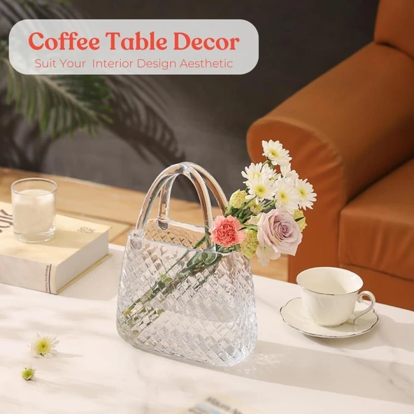 Nettenevime Çanta Vazo Cam Çiçek Vazosu Dekoratif Şeffaf Vazo Büyük Boy Oval Model 1,5kg Glass Bag Vase - 5