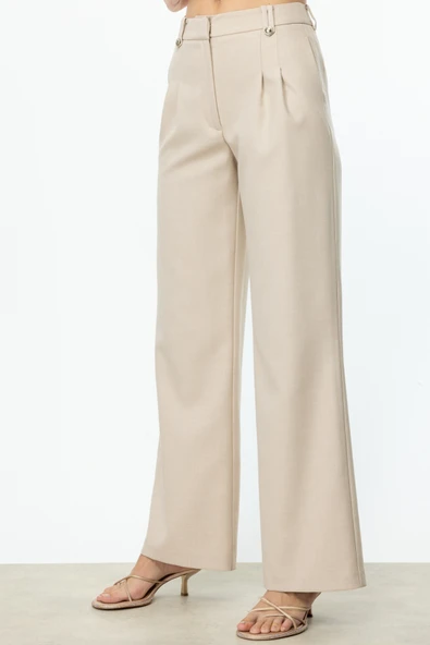 Ekol Yüksel Bel Pileli Bol Paça Kadın Pantolon 25YEKL04124 - Resim 3