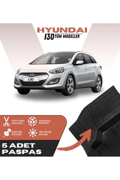 Hyundai I30 Tüm Modeller 5'li Paspas Seti Yüksek Kalite Kesilebilir Universal Oto Paspas