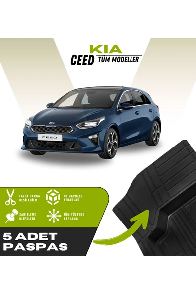 Kia Ceed Tüm Modeller 5'li Paspas Seti Yüksek Kalite Kesilebilir Universal Oto Paspas