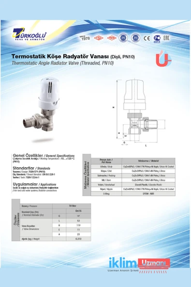 Türkoğlu 1/2 - 1/2 Köşe Termostatik Vana - 3