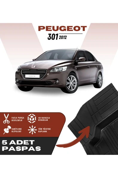 Peugeot 301 2012 5'li Paspas Seti Yüksek Kalite Kesilebilir Universal Oto Paspas