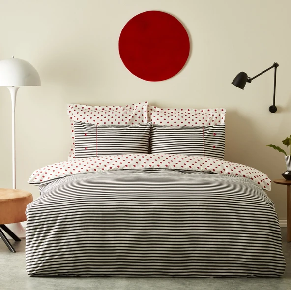 Karaca Home Polka %100 Pamuk Çift Taraflı Tek Kişilik Nevresim Takımı Siyah