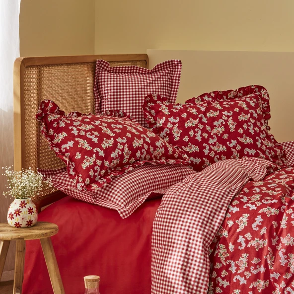 Karaca Home Carlo %100 Pamuk Tek Kişilik Nevresim Takımı Kırmızı 