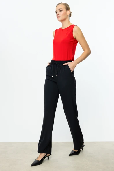 Ekol Minimalist Oversize Kadın Pantolon - Yüksek Bel - Rahat - Resim 5