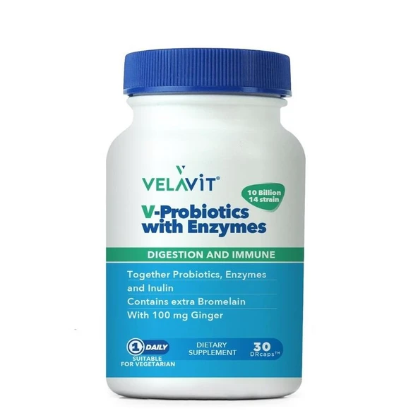 Velavit V-Probiotics with Enzymes 30 Kapsül ürün görseli