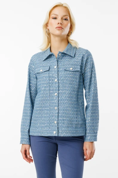 Ekol Ceket Yaka Desenli Düğmeli Kadın Ceket 25YEKL06030