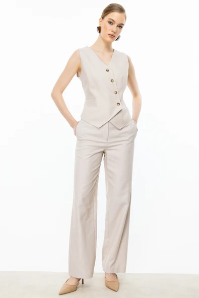 Ekol Yüksel Bel Bol Paça Kadın Pantolon 25YEKL04080 ürün görseli 1