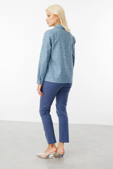 Ekol Ceket Yaka Desenli Düğmeli Kadın Ceket 25YEKL06030 - 2