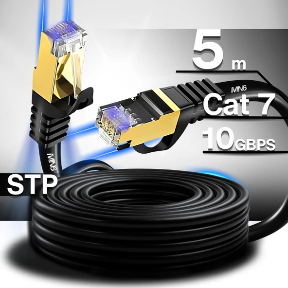 MN6 M109f Cat7 Kablo 5 Metre/Bakır Tel-10gbps-50 Mikron Altın Kaplama/STP/5 Metre Cat7 Ethernet Kablosu
