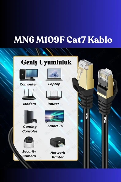 MN6 M109f Cat7 Kablo 5 Metre/10gbps-50 Mikron Altın Kaplama/STP/Cat7 Ethernet Kablosu - 6