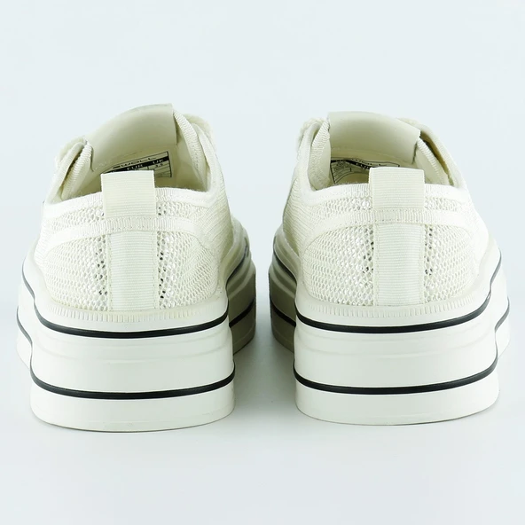 Erkan Saçmacı Beyaz Yüksek Taban Spor Fileli Taşlı Bağcıklı Platform Sneaker - 4