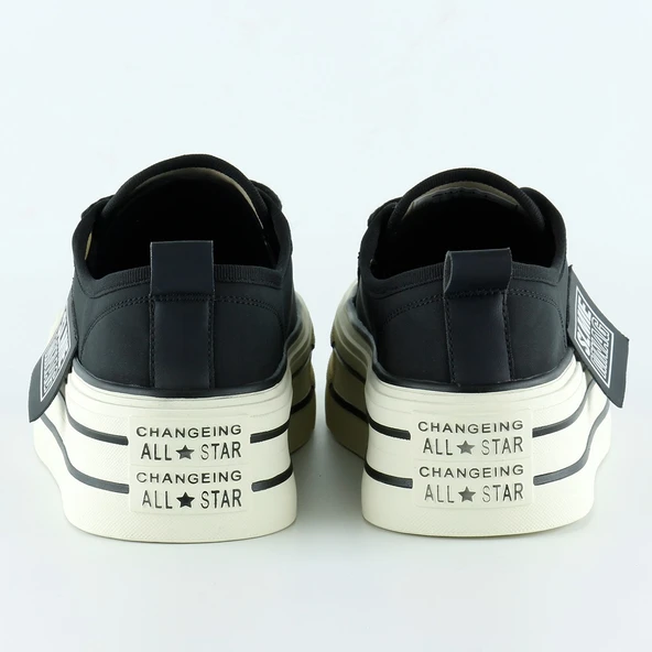 Erkan Saçmacı Siyah Saten Yüksek Taban Spor Taşlı Bağcıklı Platform Sneaker - 4