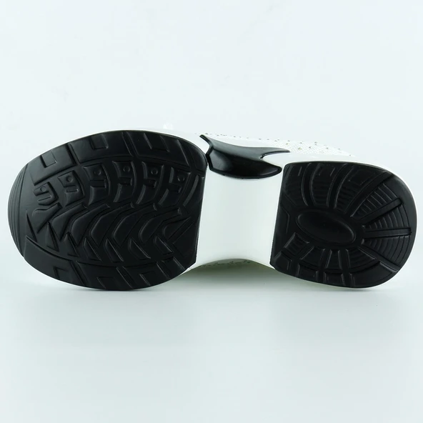 Erkan Saçmacı Beyaz Örgü Dokuma Kristal Taşlı Bağcıklı Hava Yastıklı Taban Dolgu Slip-on Sneaker - 5