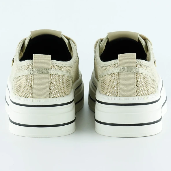 Erkan Saçmacı Bej Yüksek Taban Spor Fileli Taşlı Bağcıklı Platform Sneaker - 4
