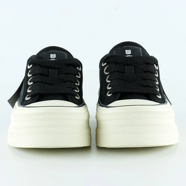 Erkan Saçmacı Siyah Saten Yüksek Taban Spor Taşlı Bağcıklı Platform Sneaker - 3