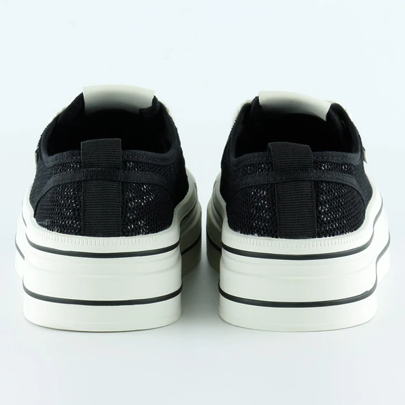 Erkan Saçmacı Siyah Beyaz Yüksek Taban Spor Fileli Taşlı Bağcıklı Platform Sneaker - 4