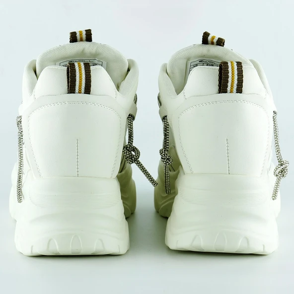 Erkan Saçmacı Ekru Yüksek Taban Spor Fileli Taşlı Bağcıklı Platform Sneaker - 4