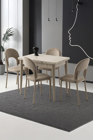 Yanlardan Açılır Yakamoz 90x60 cm Sidon Masa 4 Adet Ay Sandalye