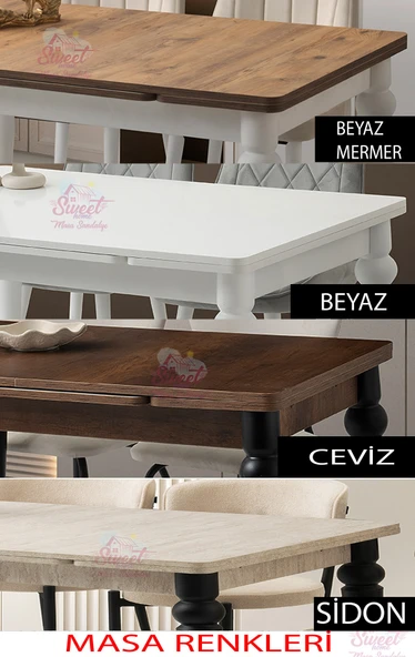 Yanlardan Açılır Yakamoz 90x60 cm Ceviz Masa 4 Adet Ay Sandalye - 4