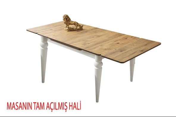 Yanlardan Açılır Yakamoz 90x60 cm Ceviz Masa 4 Adet Ay Sandalye - 3