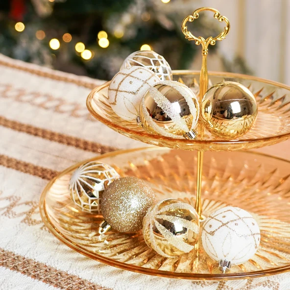 Karaca Home New Year Yıllbaşı Goldy Yıldız Başlıklı 21 Parça Ağaç Süsleme Seti 