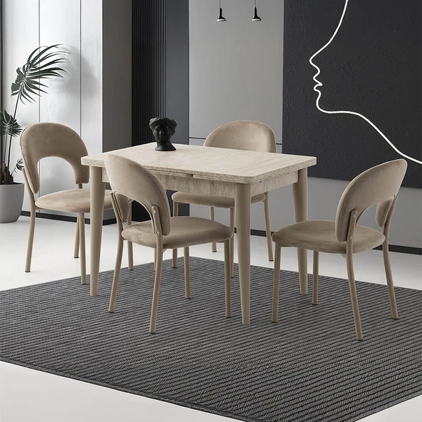 Yanlardan Açılır Yakamoz 90x60 cm Sidon Masa 4 Adet Ay Sandalye - 6