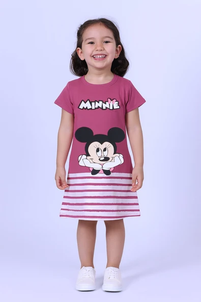 KIZ ÇOCUK ELBİSE KARAKTER BASKILI ÇİZGİLİ A25 - Resim 10