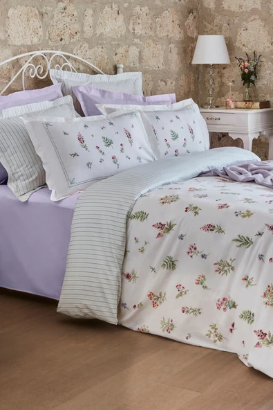 Le Mans Çift Kişilik Percale Nevresim Pike Takımı Lila