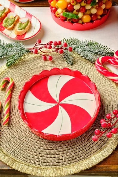 New Year Yılbaşı Candy Stripe Pasta Tabağı 20,5 cm