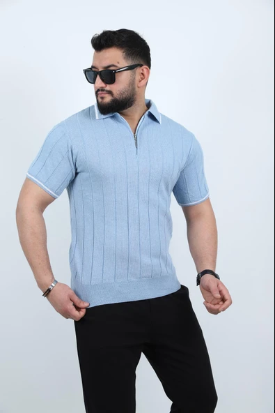 Polo Yaka Kısa Kol Erkek Örme Triko Tişört - 11