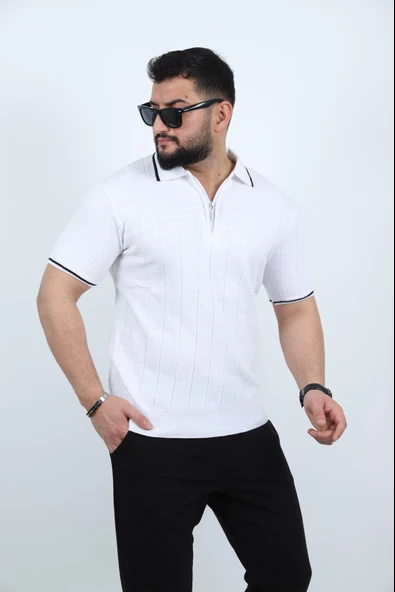 Polo Yaka Kısa Kol Erkek Örme Triko Tişört - 5