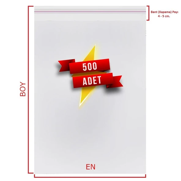 4x35+5 cm.(4x40) 500 Adet Şeffaf Bantlı Yapışkanlı OPP Poşet - Resim 3