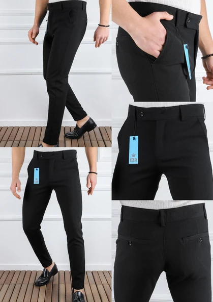 Erkek Düz Kesim Kaliteli Esnek Likralı Bilek Boy Kumaş Pantolon-7202 - 3